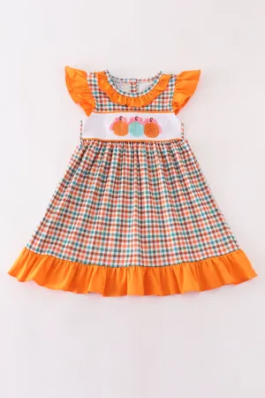Pumpkin French Knot Gingham Dress