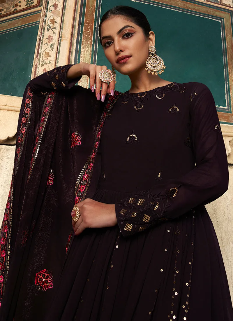 Purple Sequence Embroidery Wedding Anarkali Suit
