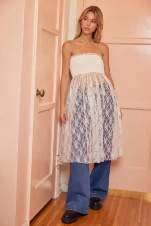 "Idem Ditto" Smocked Lace Sheer Tube Dress/Top