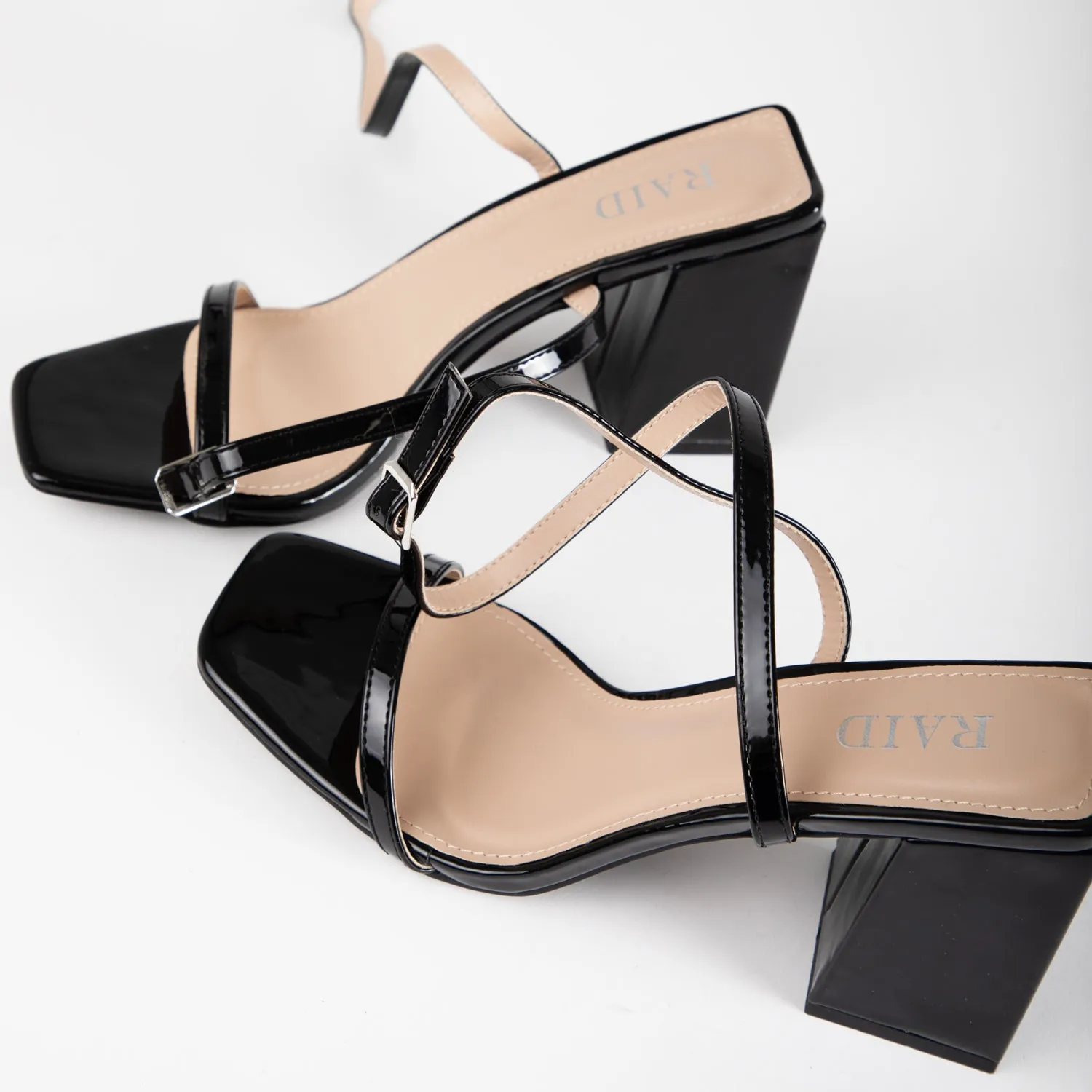 RAID Garry Block Heel Sandal in Black Patent