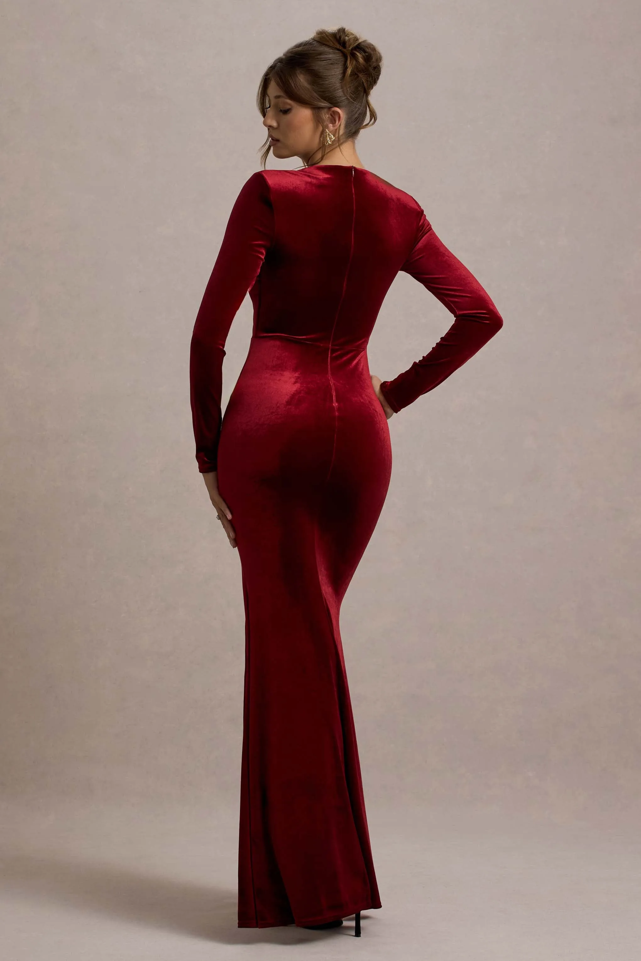 Rayla | Berry Velvet Maxi Dress With Split
