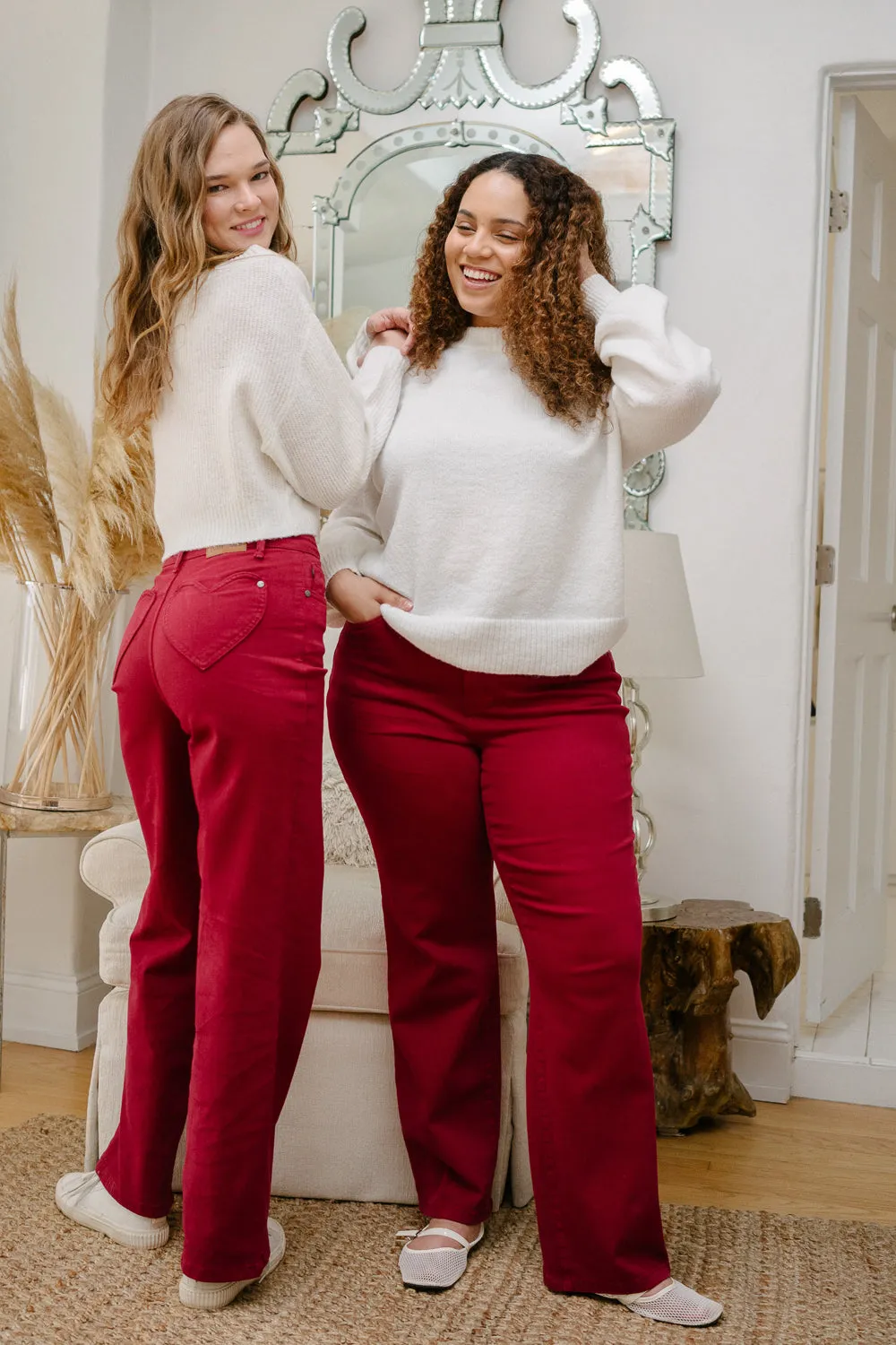 Rebecca High Rise 90's Straight Red Jeans with a Heart Pocket Design - PLUS