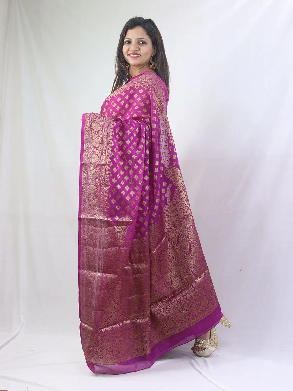 Regal Charm: Purple Banarasi Silk Saree for Elegant Occasions