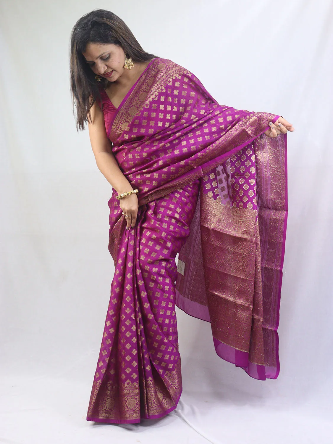 Regal Charm: Purple Banarasi Silk Saree for Elegant Occasions