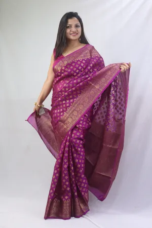 Regal Charm: Purple Banarasi Silk Saree for Elegant Occasions