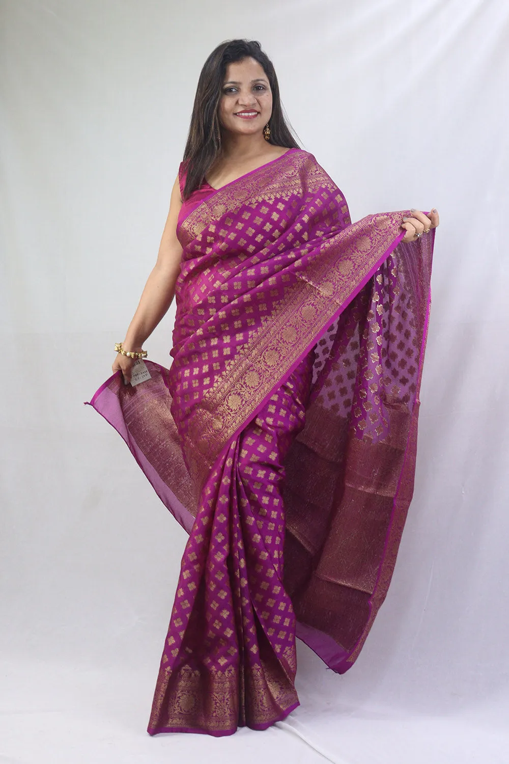 Regal Charm: Purple Banarasi Silk Saree for Elegant Occasions