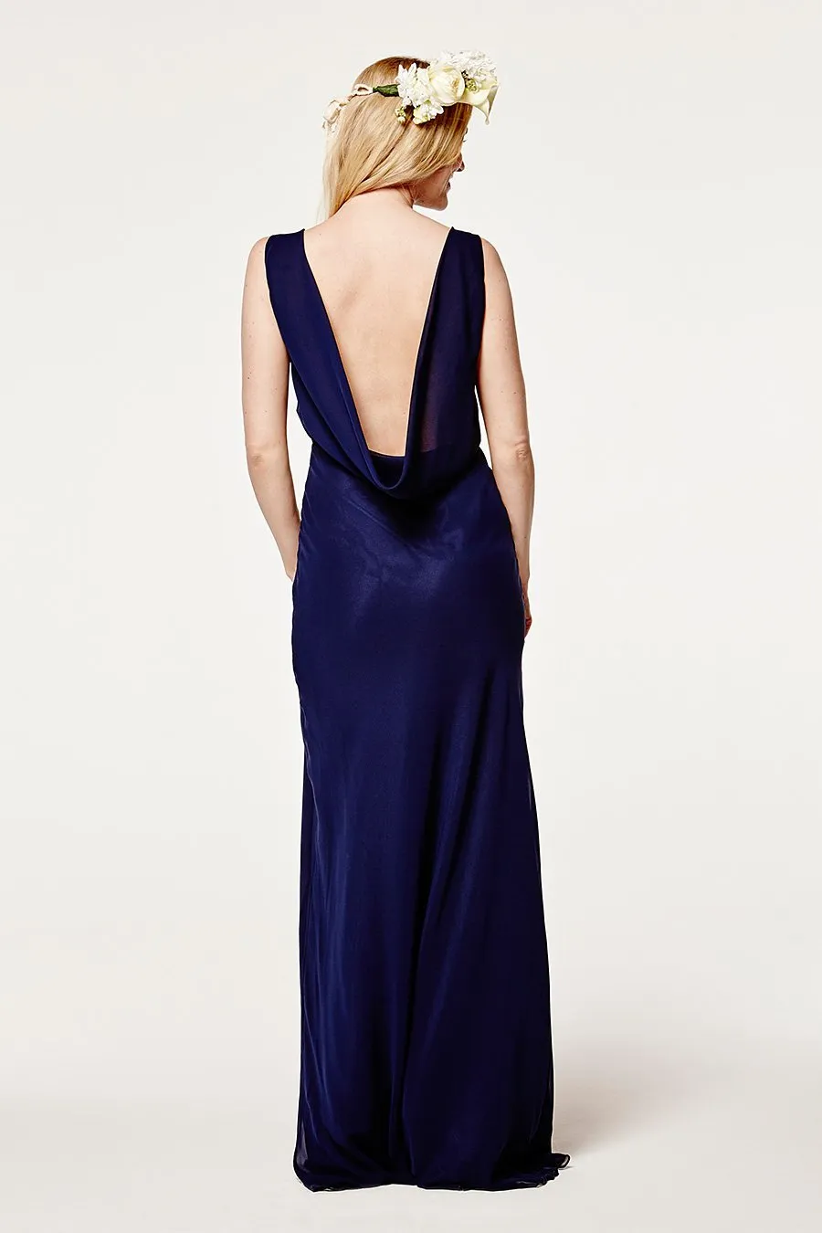 Regent Cowl Back Chiffon Dress - Midnight Blue