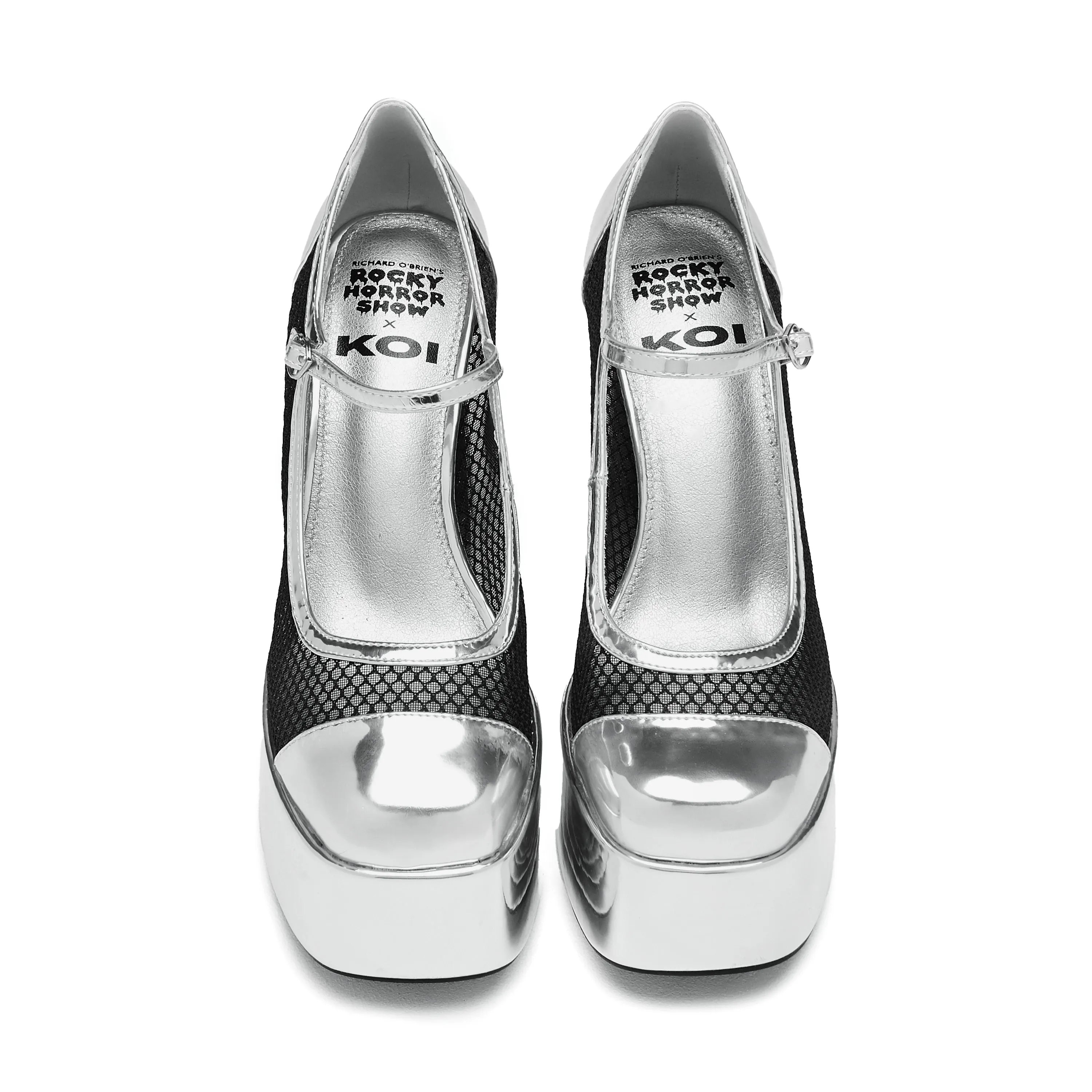 Regular Frankie Fan Fishnet Platform Heels - Silver