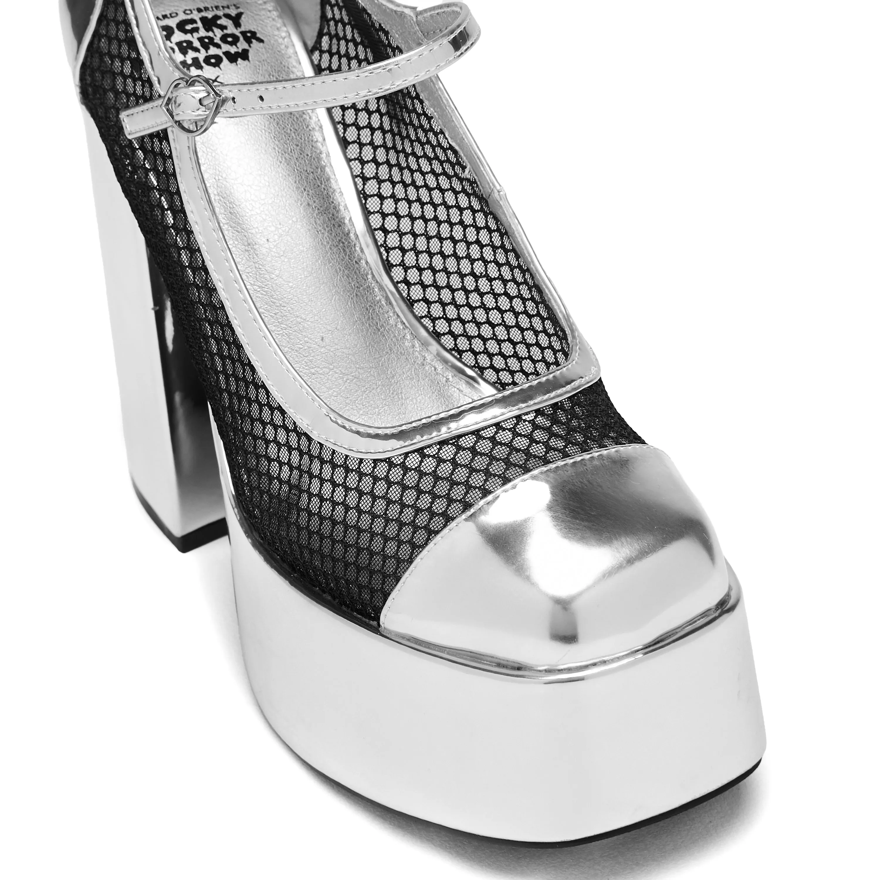 Regular Frankie Fan Fishnet Platform Heels - Silver