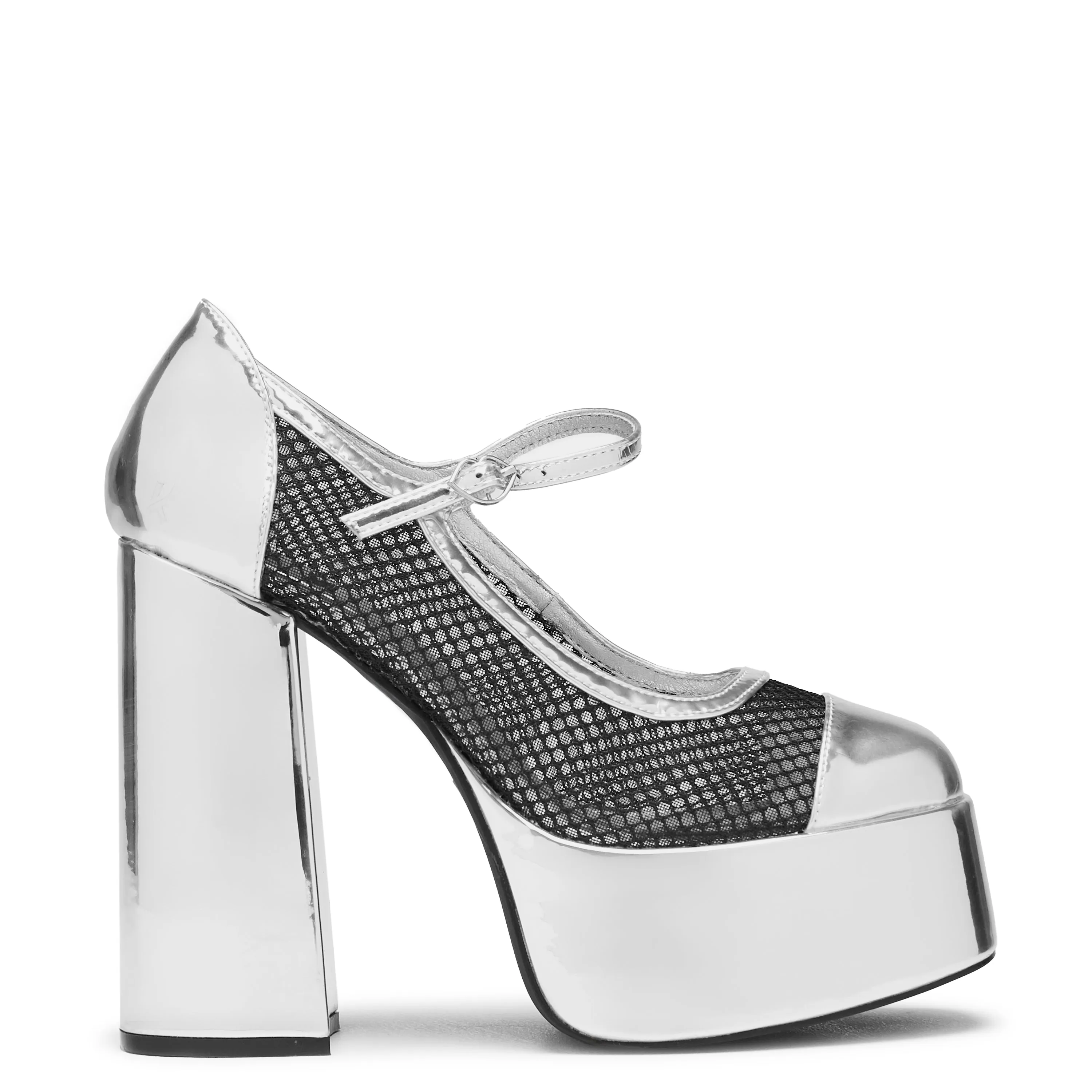 Regular Frankie Fan Fishnet Platform Heels - Silver