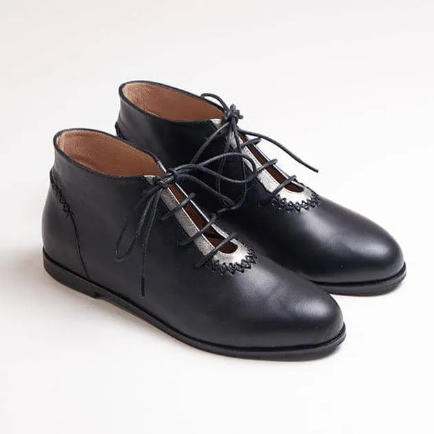 Rehan Ankle Boot | Black & Silver Calfskin Leather