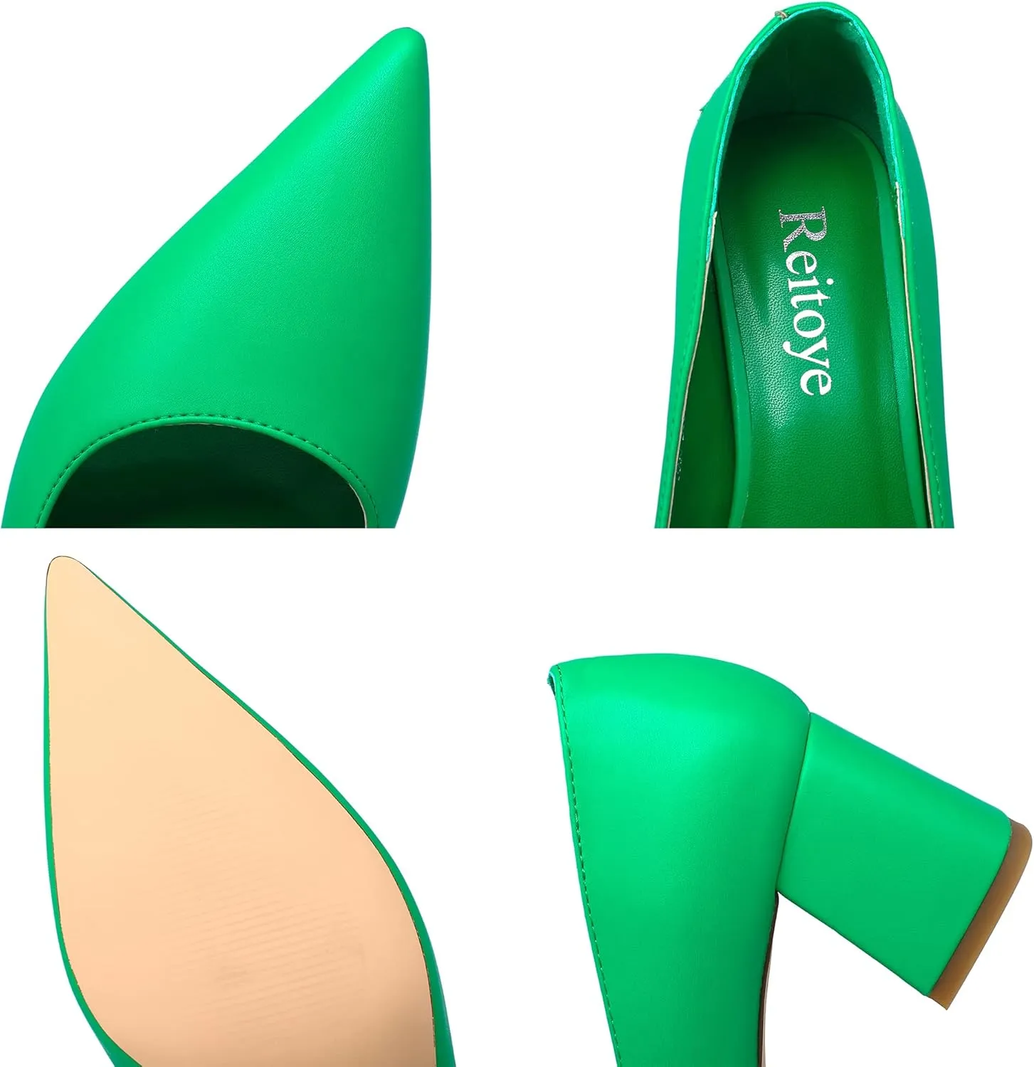 Reitoye Women's Chunky Heel Pumps Closed Toe Dress Pump Heels