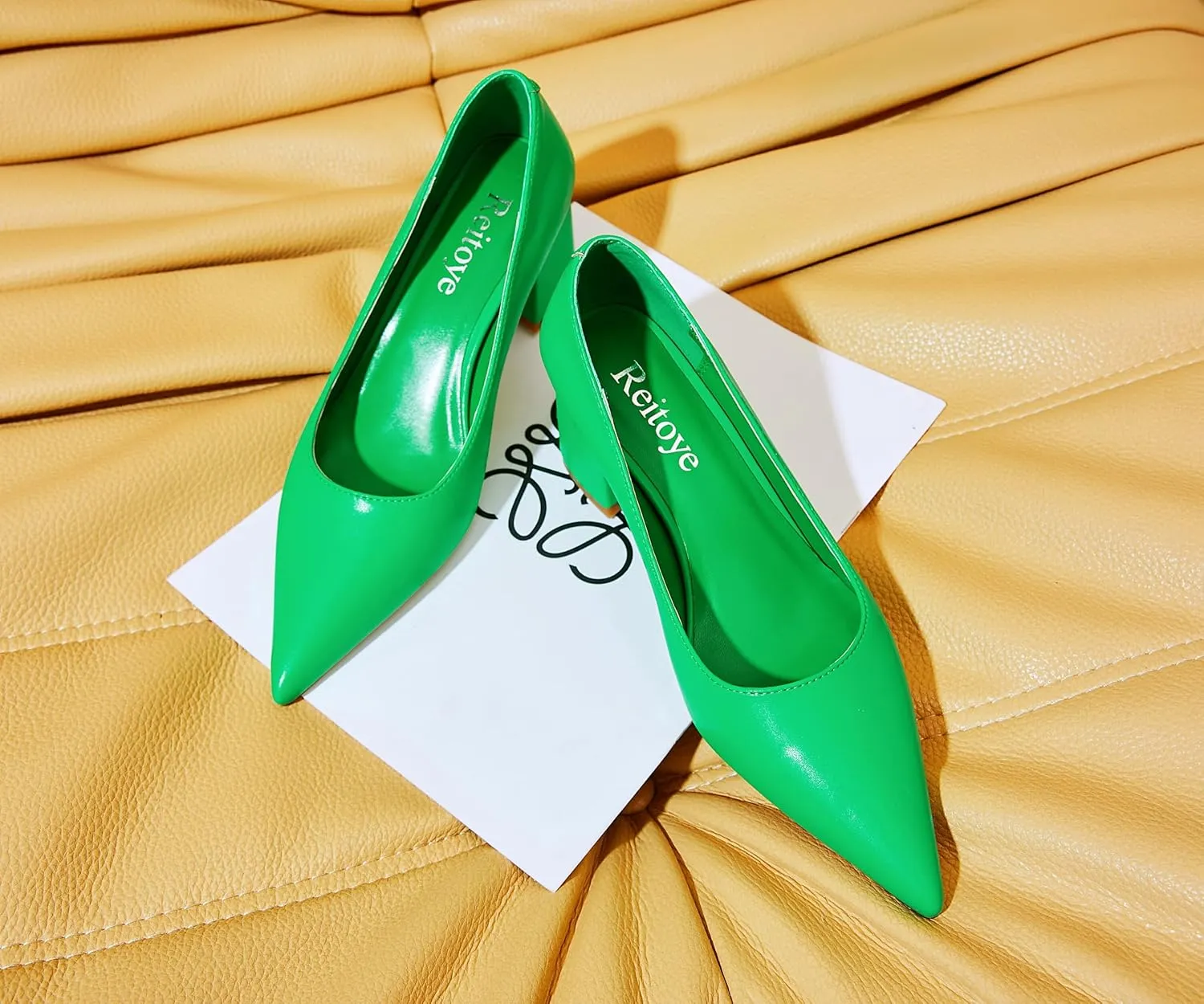 Reitoye Women's Chunky Heel Pumps Closed Toe Dress Pump Heels