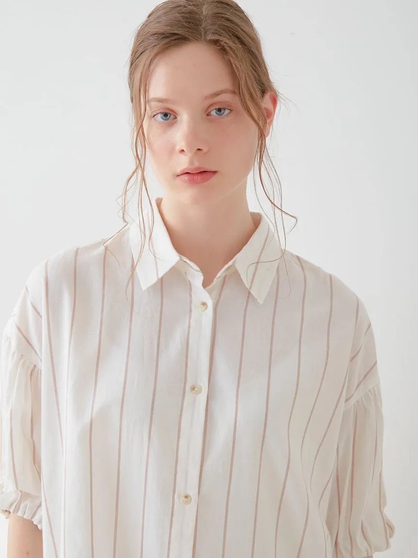 Resort Woven Striped Shirt Midi Dress