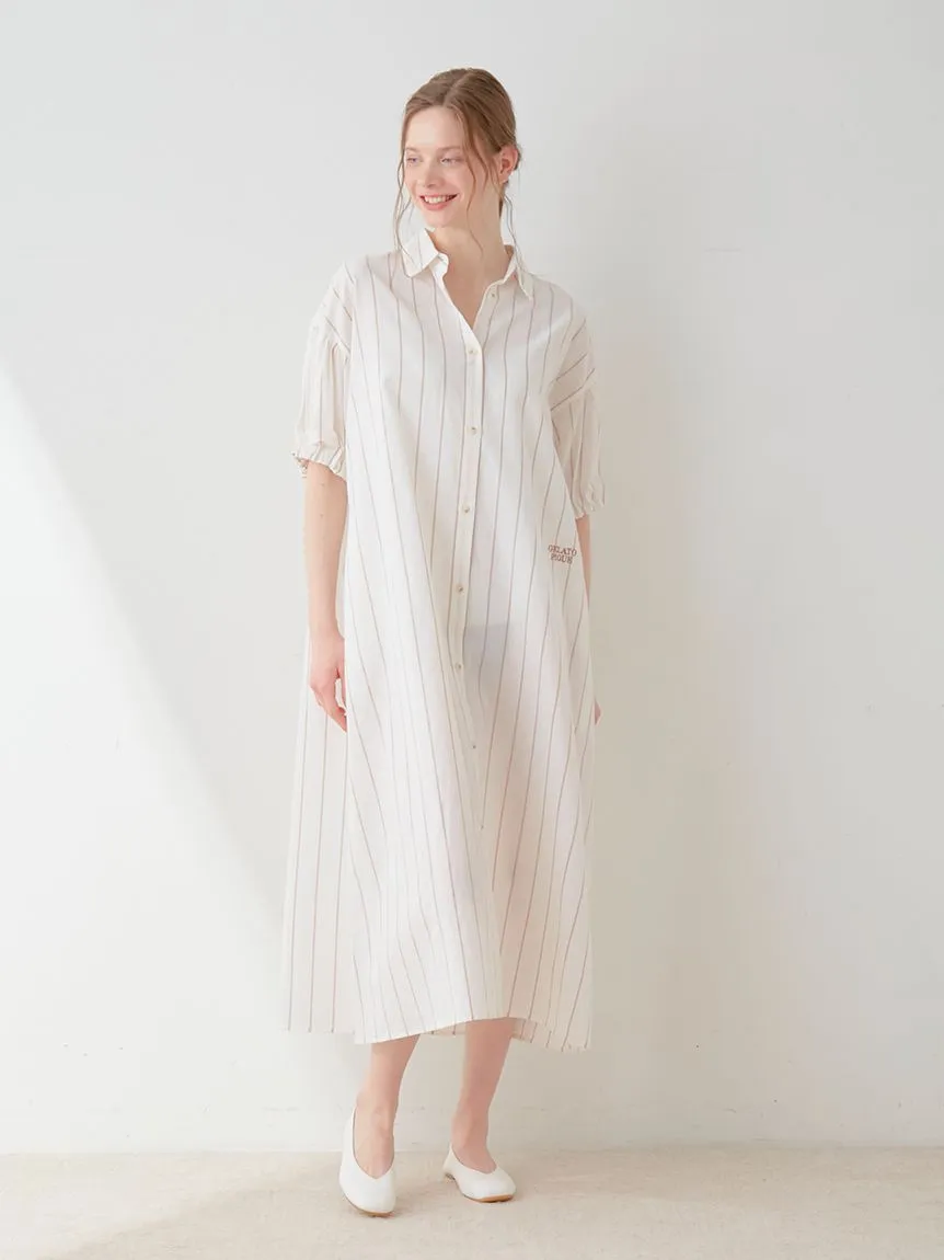 Resort Woven Striped Shirt Midi Dress