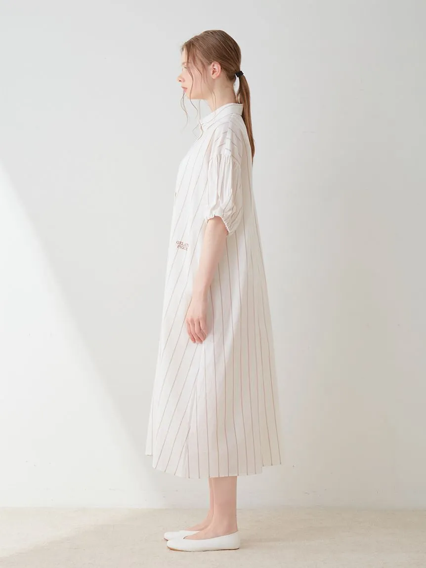 Resort Woven Striped Shirt Midi Dress