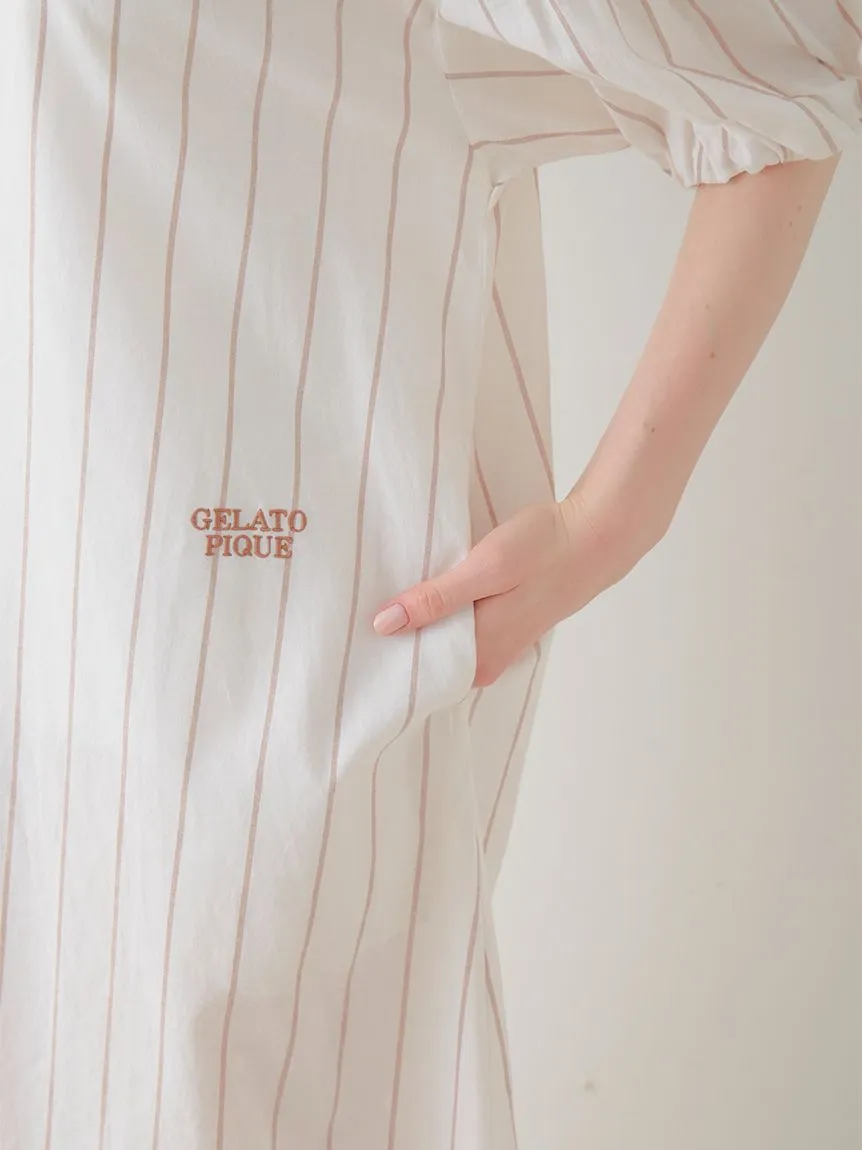 Resort Woven Striped Shirt Midi Dress