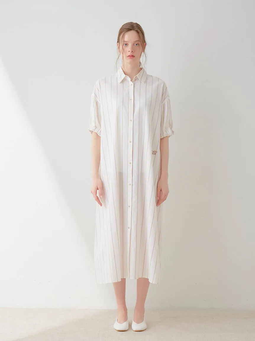 Resort Woven Striped Shirt Midi Dress