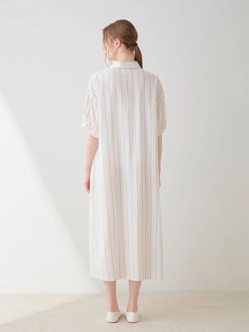 Resort Woven Striped Shirt Midi Dress