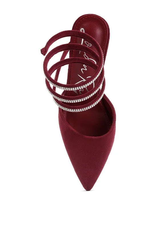 Rhinestone Embellished Strap Up Sandals