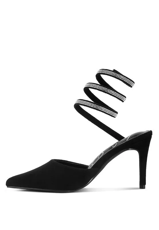 Rhinestone Embellished Strap Up Sandals