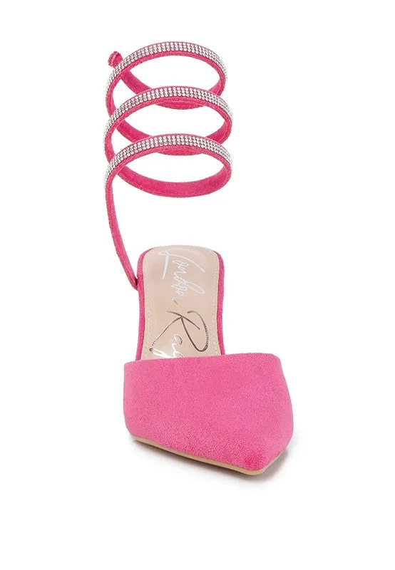 Rhinestone Embellished Strap Up Sandals