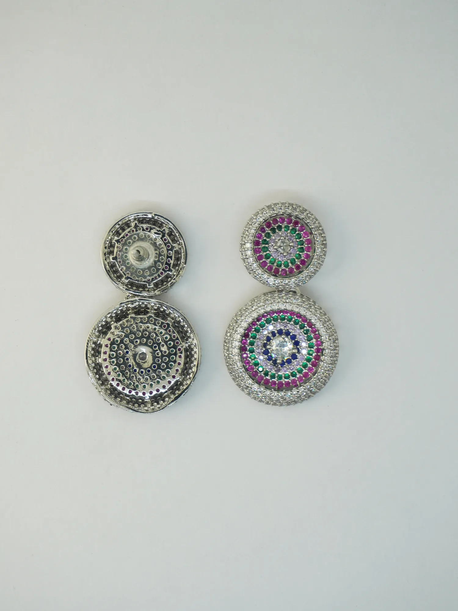 Rhodium Plated Multi Colored CZ Circular Necklace and Earrings Set