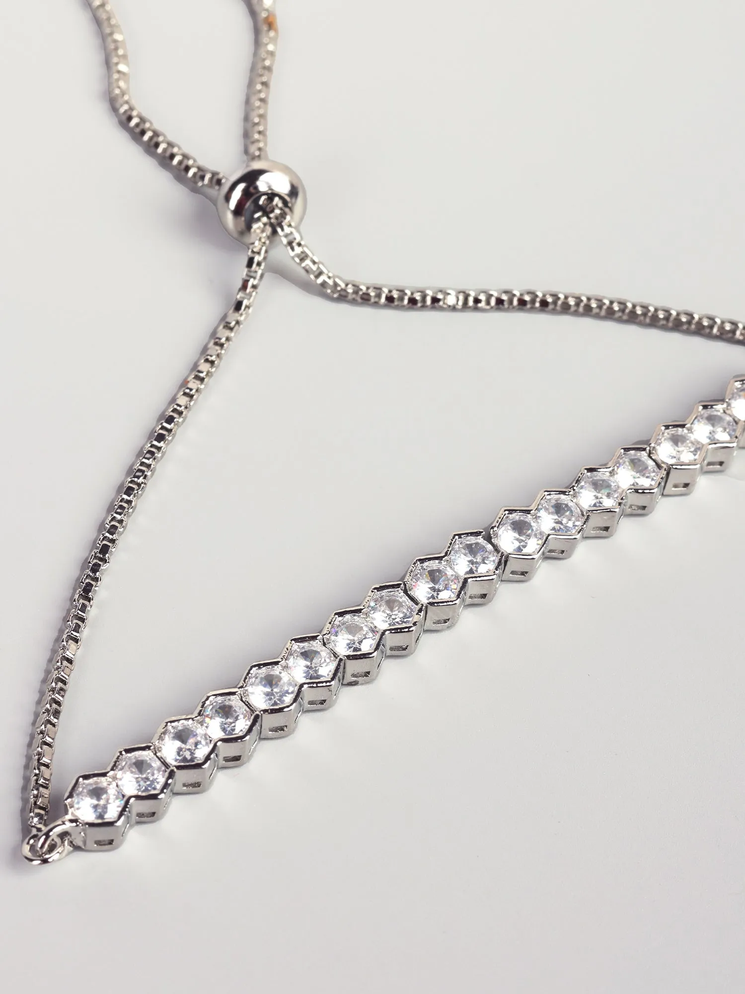Rhodium Plated White American Diamond Tennis Bracelet