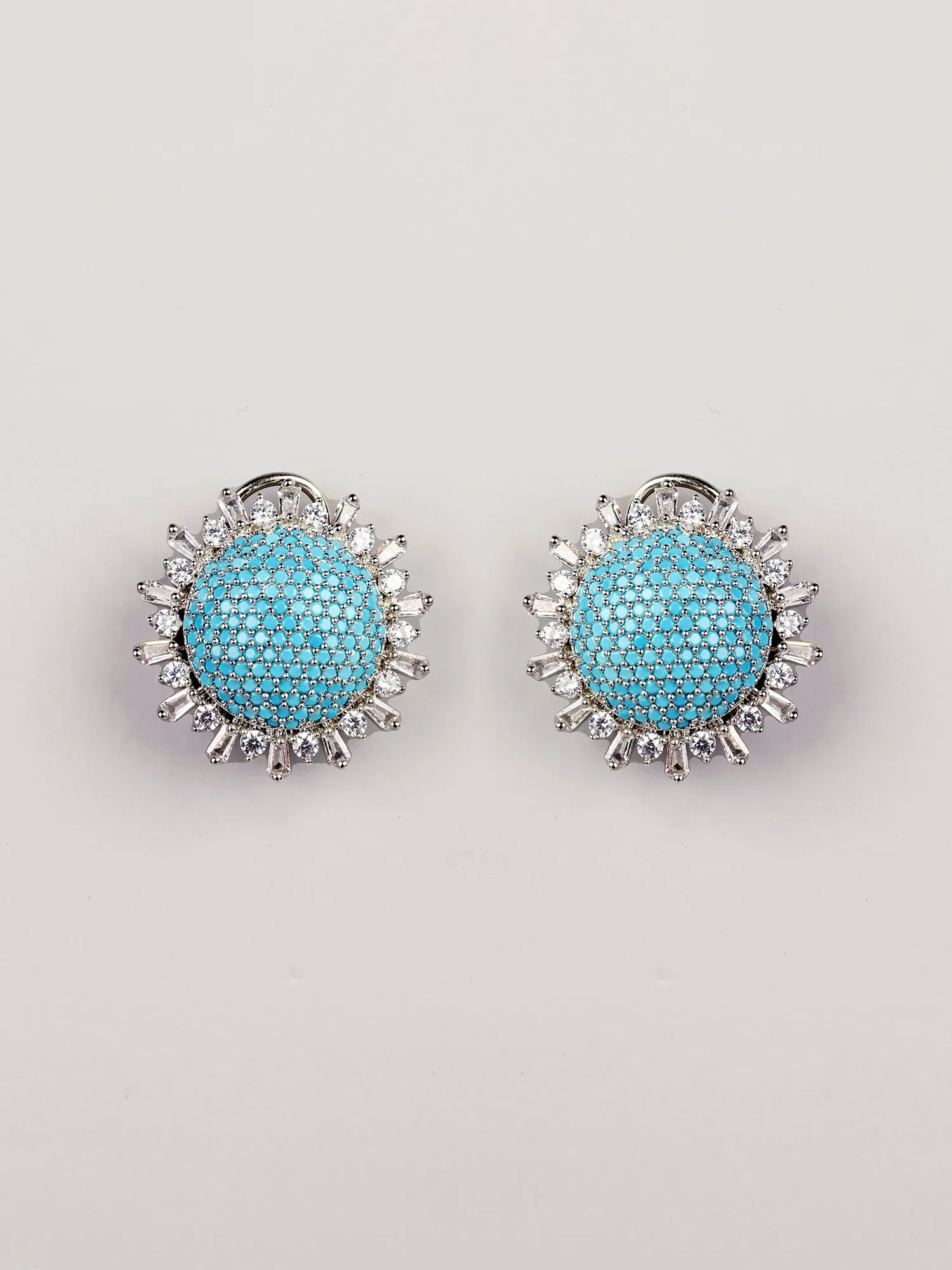 Rhodium-Plated White and Blue Round Earrings