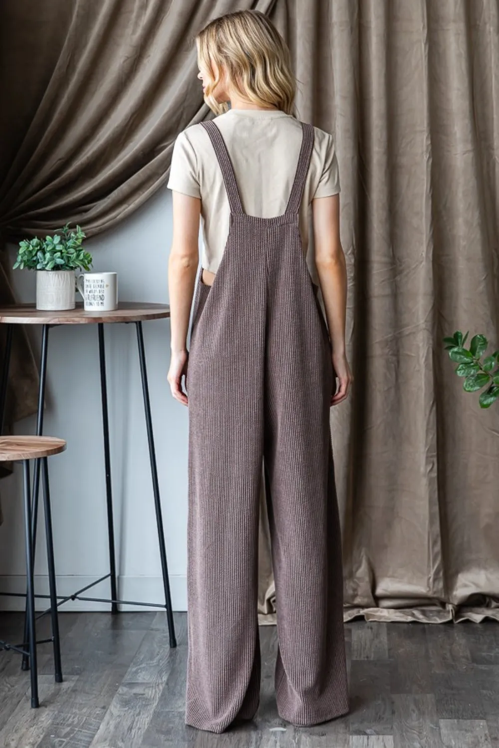 Ribbed Front Pocket Sleeveless Jumpsuit