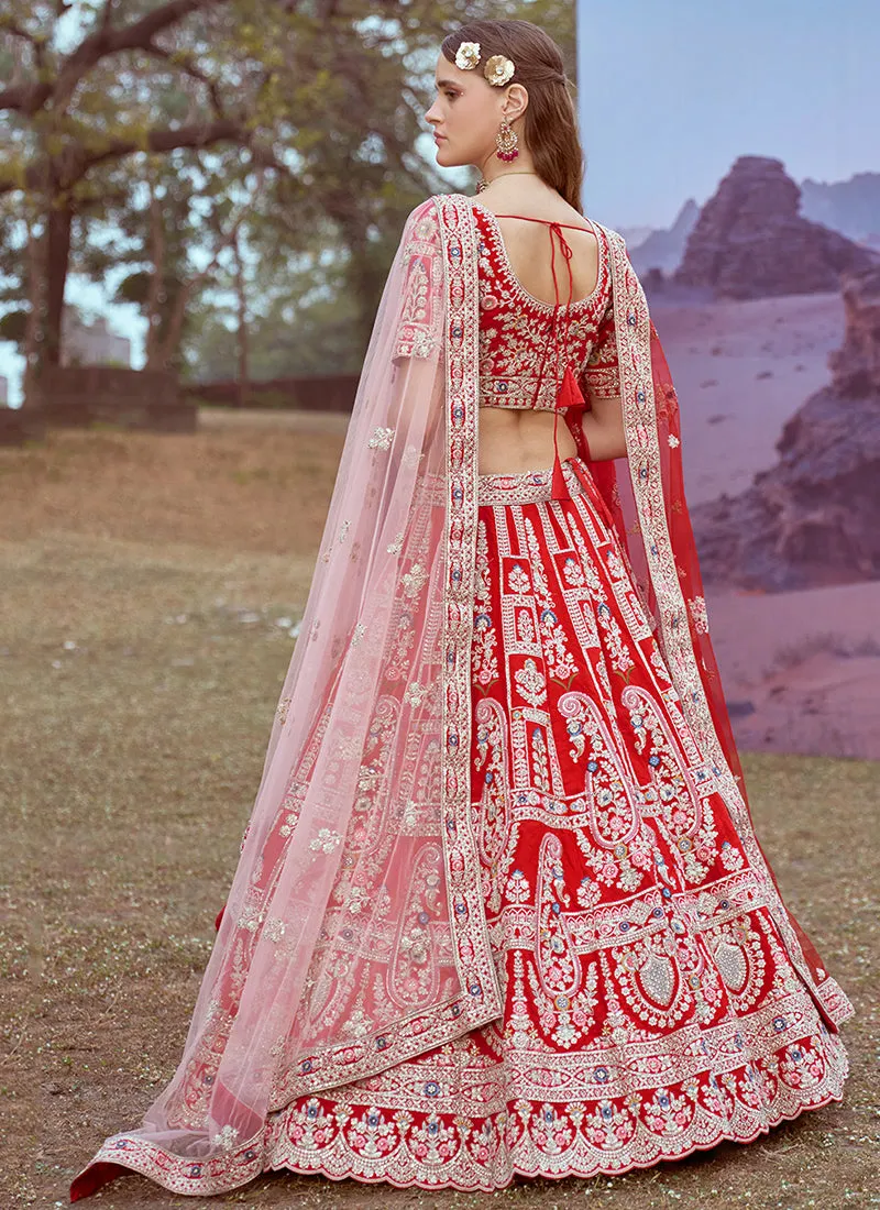 Rich Red Multi Embroidered Bridal Lehenga Choli