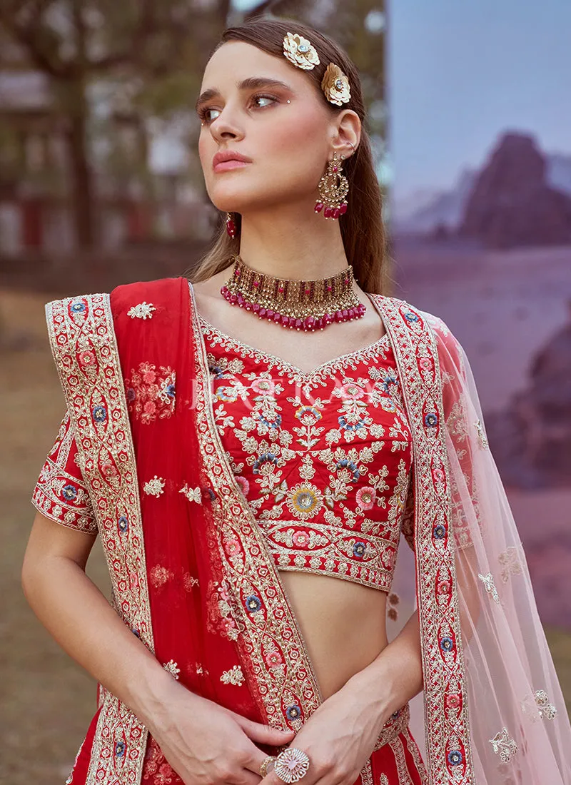 Rich Red Multi Embroidered Bridal Lehenga Choli