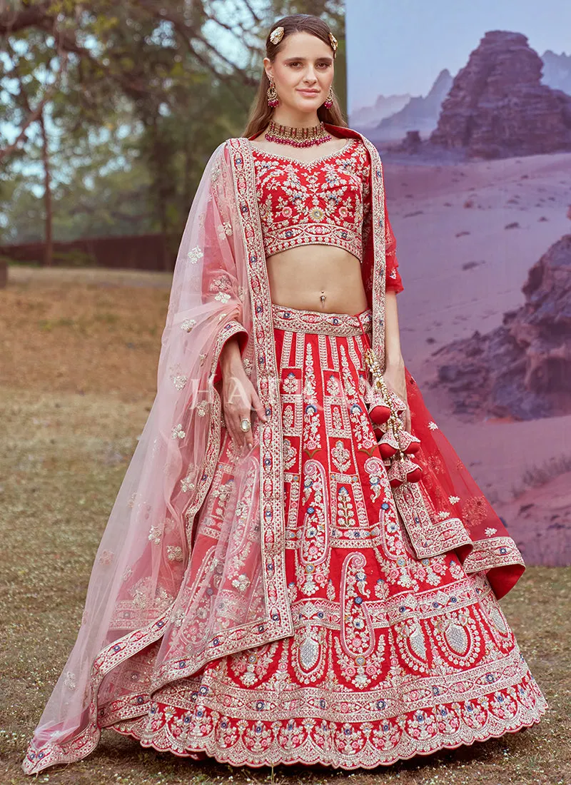 Rich Red Multi Embroidered Bridal Lehenga Choli