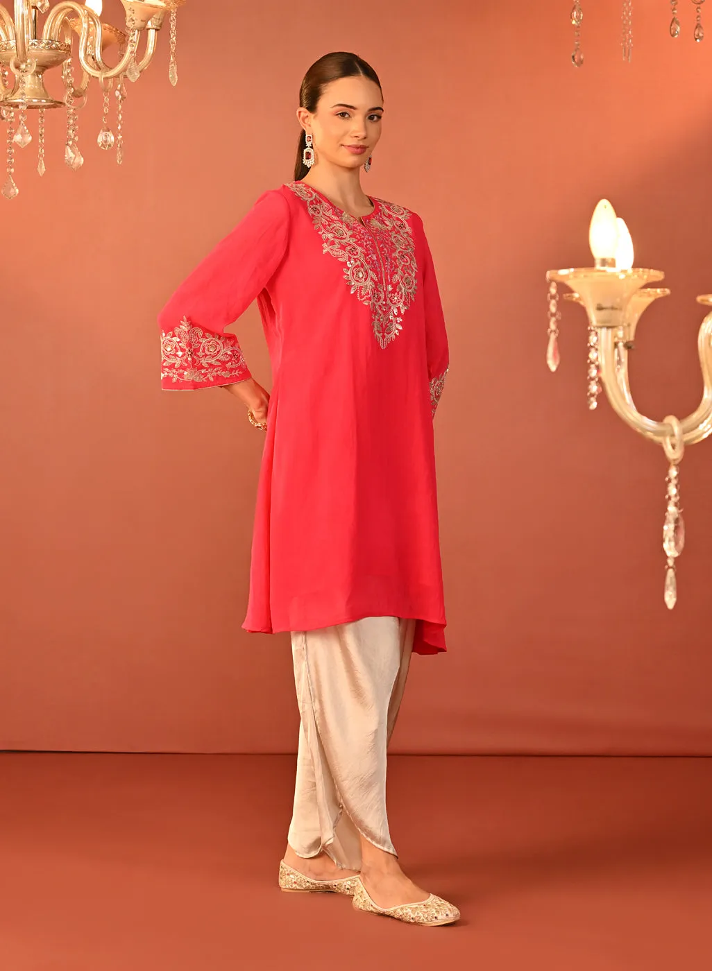 Rida Fuchsia Embroidered Chiffon Co-ord Set for Women