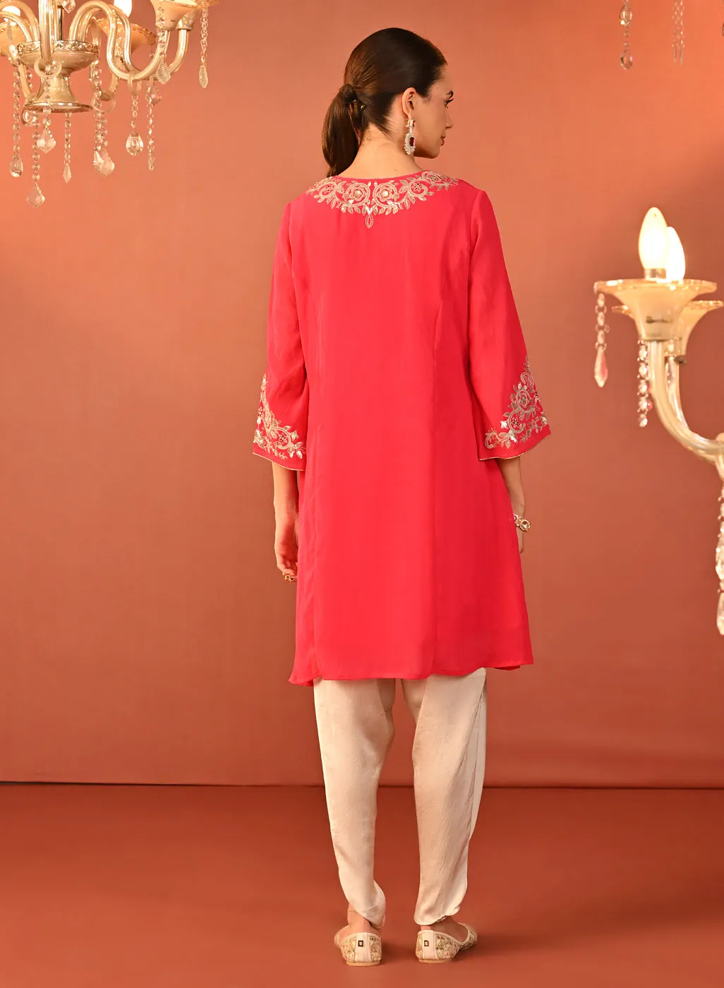 Rida Fuchsia Embroidered Chiffon Co-ord Set for Women