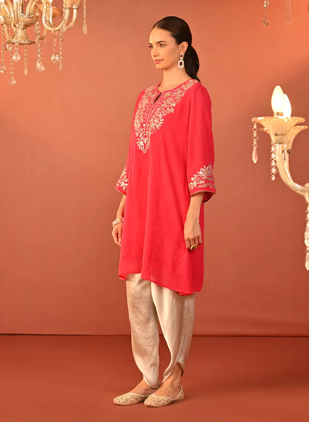 Rida Fuchsia Embroidered Chiffon Co-ord Set for Women