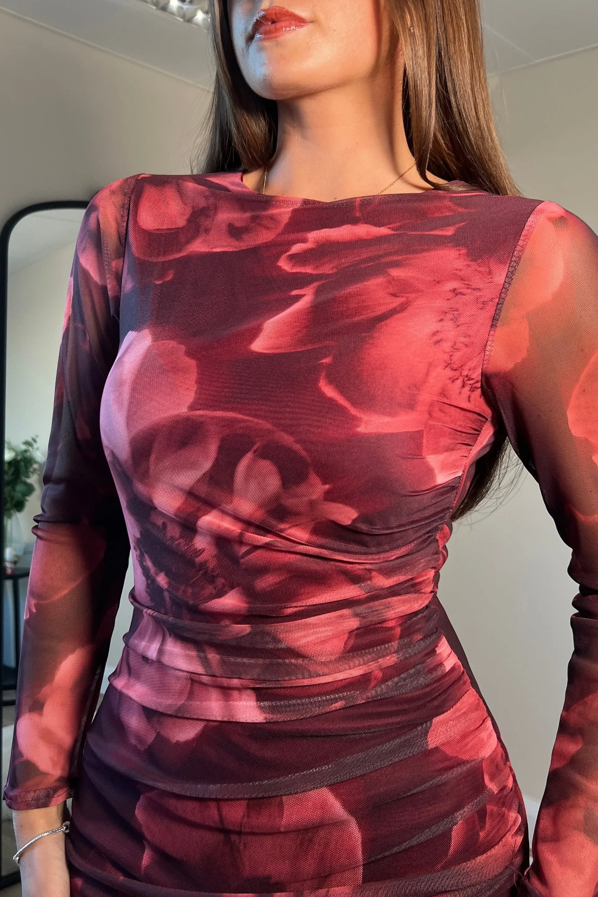 Riley Mesh Midi Dress - Wine Floral