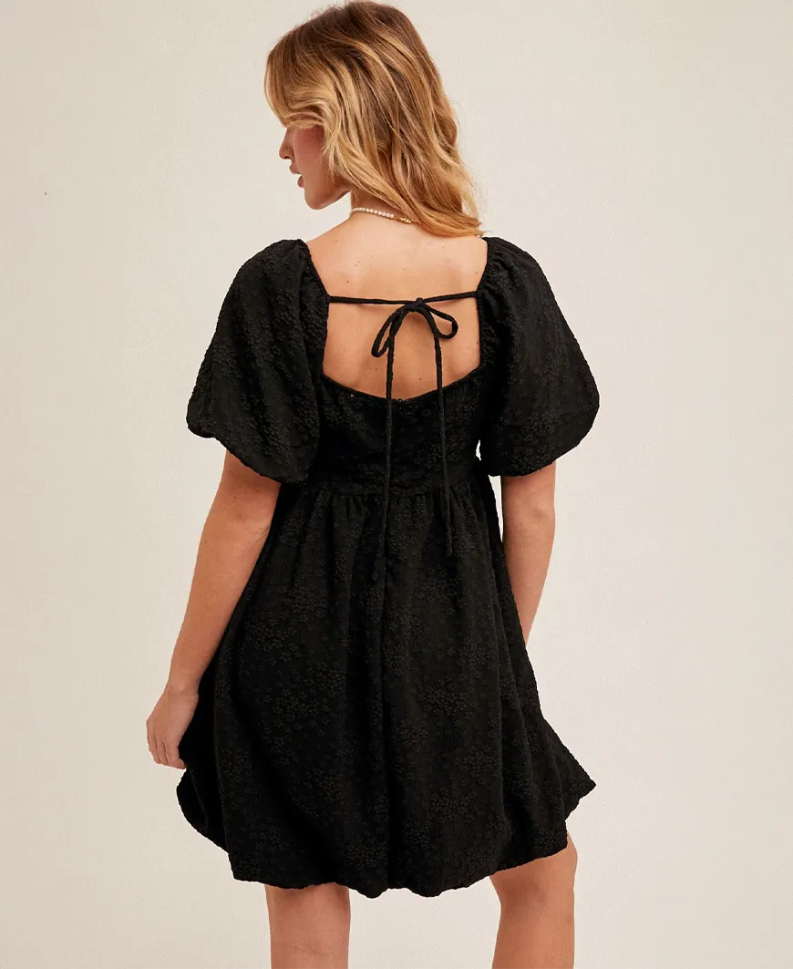 Rina Textured Babydoll Dress – Black