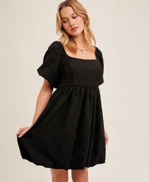 Rina Textured Babydoll Dress – Black