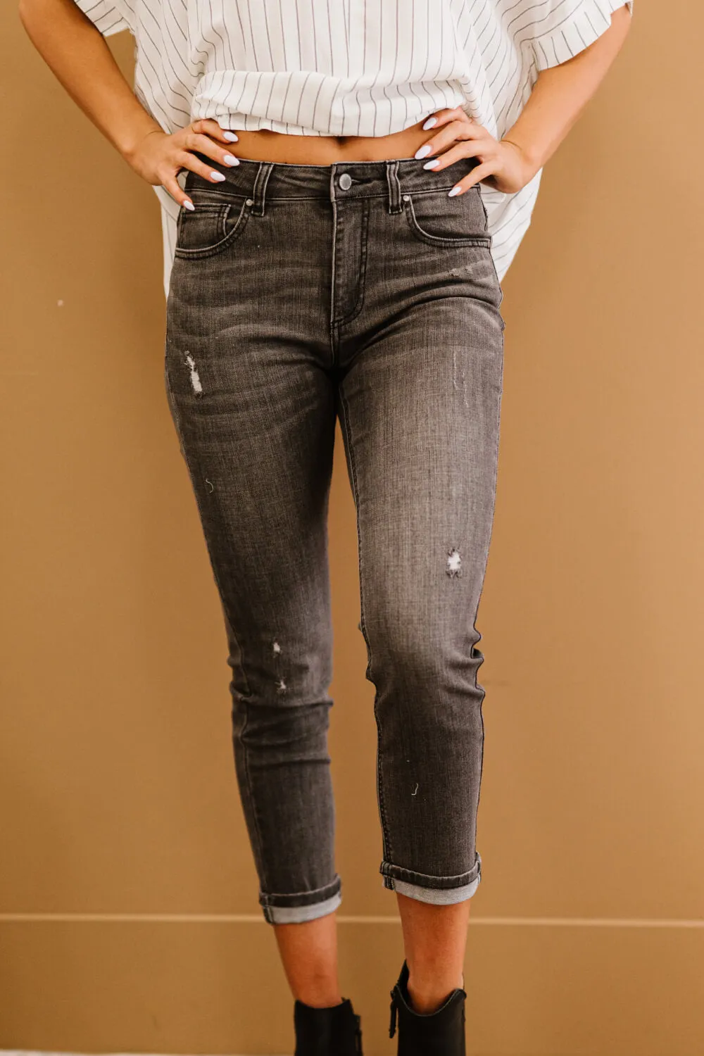 RISEN Guess What? Mid-Rise Distressed Jeans with Pockets