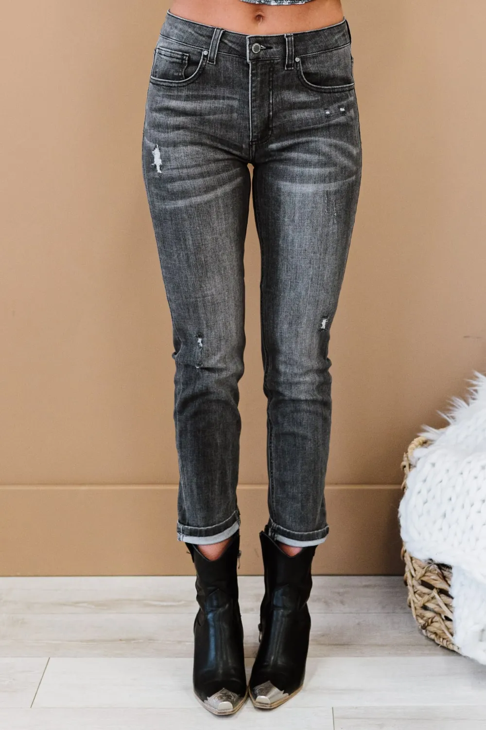 RISEN Guess What? Mid-Rise Distressed Jeans with Pockets