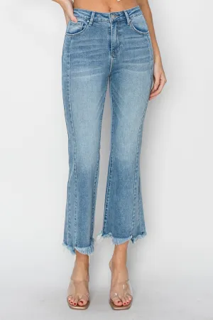 RISEN High Rise Frayed Hem Flare Jeans
