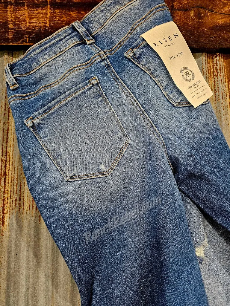 Risen High Rise Wide Cuff Ankle Jeans in Dark Wash #5910