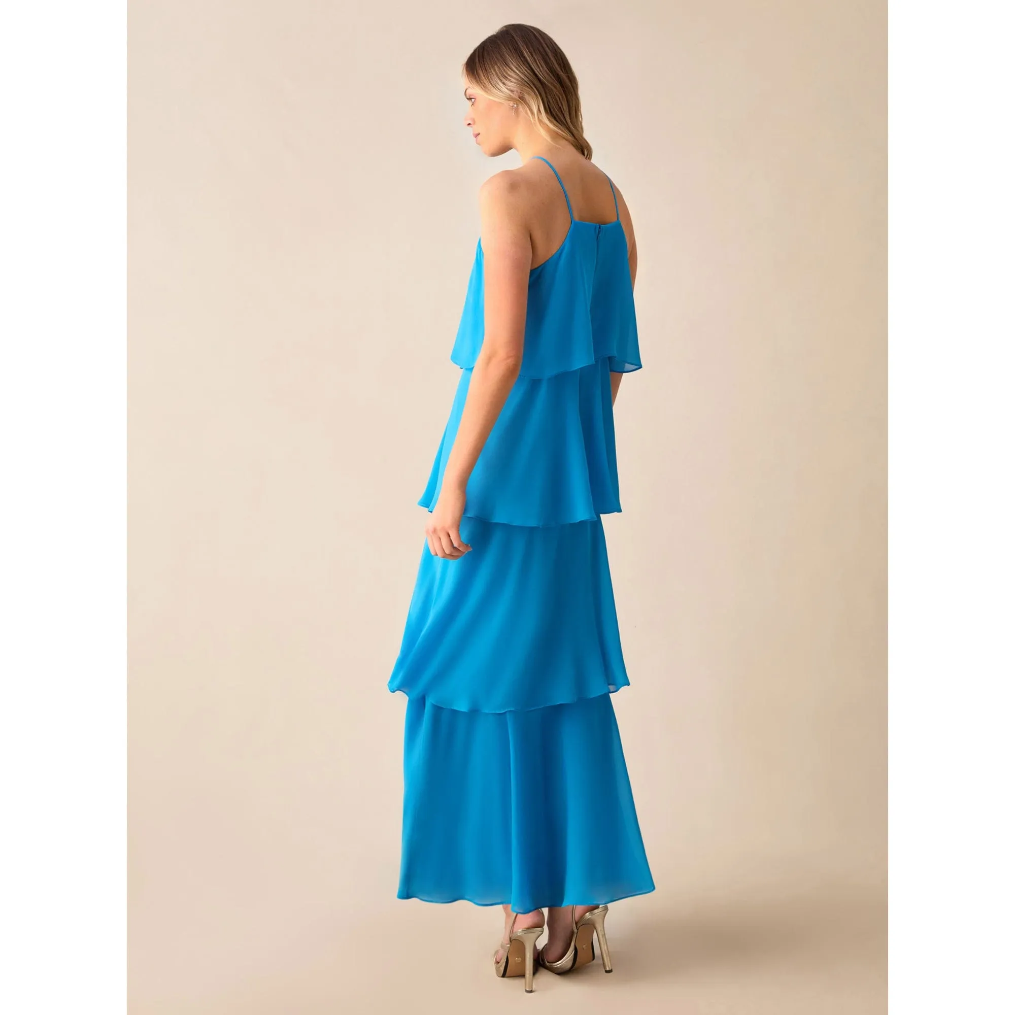 Ro&Zo Savannah Blue Chiffon Tiered Maxi Dress