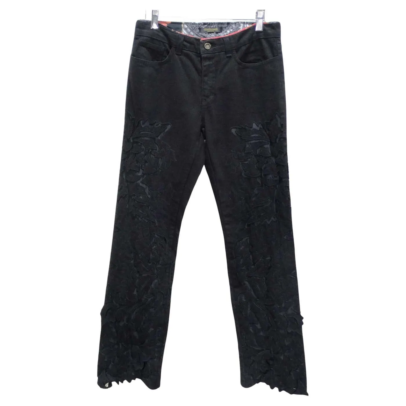Roberto Cavalli 90s Black Denim Lace Jeans