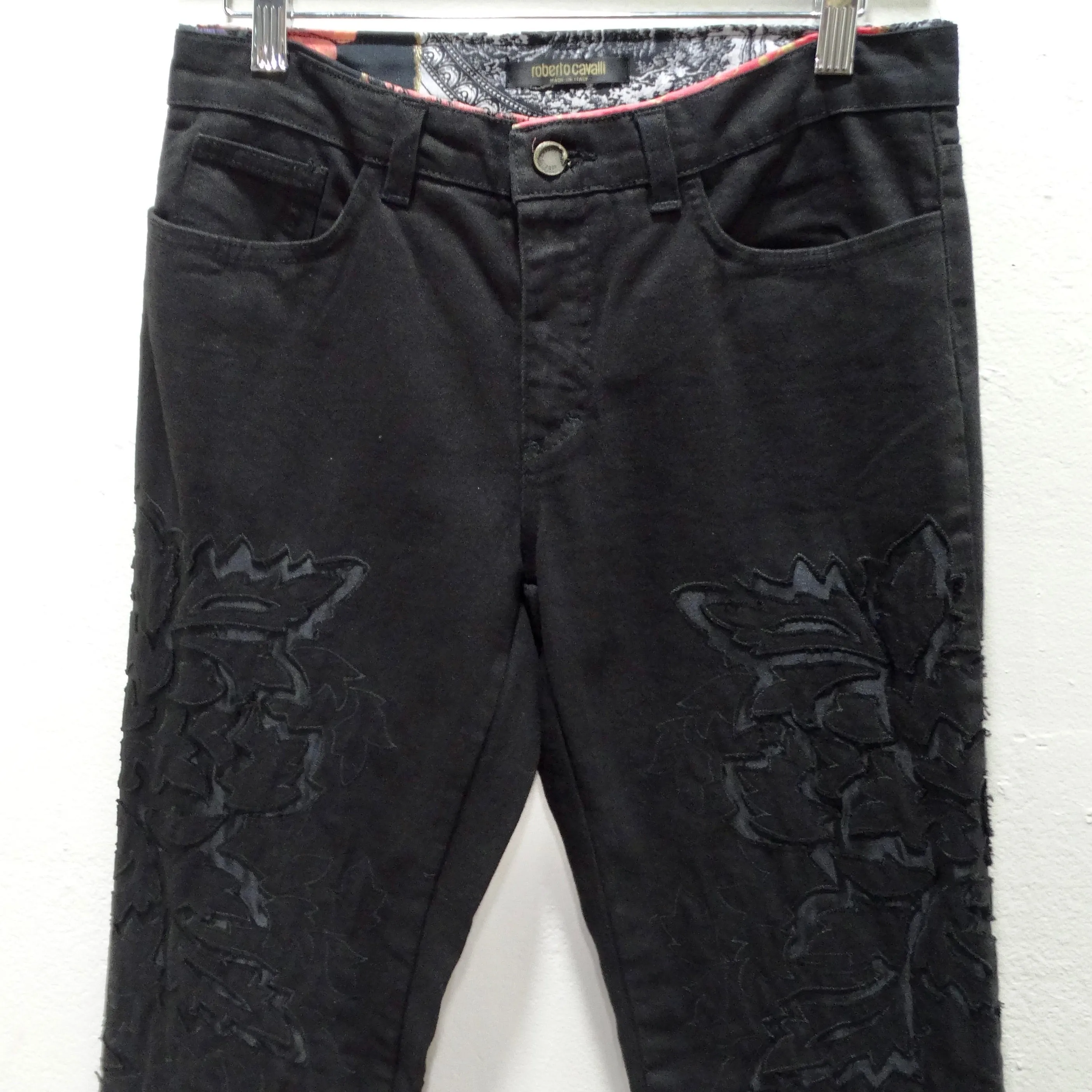 Roberto Cavalli 90s Black Denim Lace Jeans