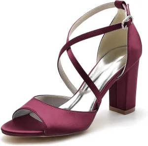 Roimaash Elegant Peep Toe Wedding Sandals Criss Cross Block High Heels