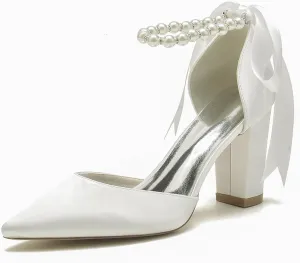 Roimaash Elegant Peep Toe Wedding Sandals Criss Cross Block High Heels