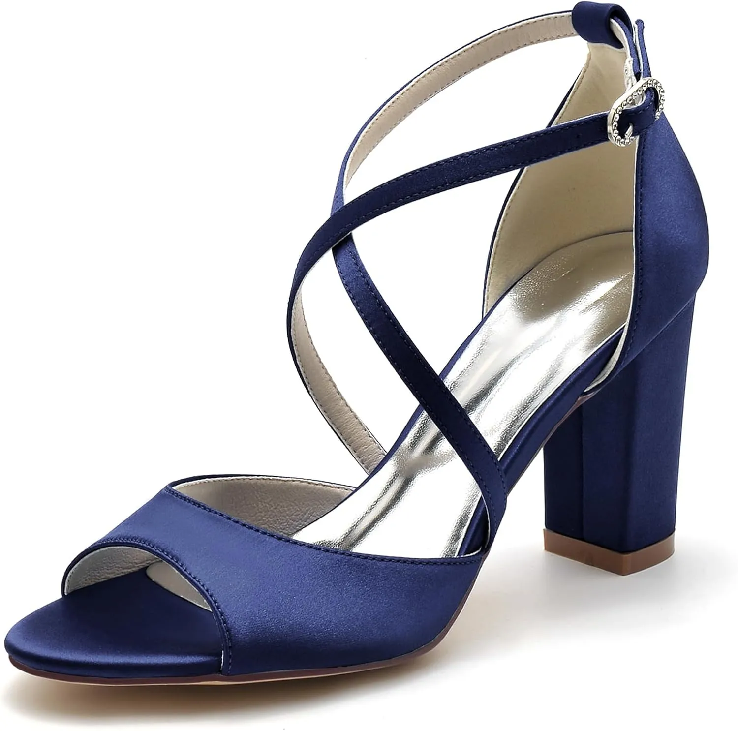 Roimaash Elegant Peep Toe Wedding Sandals Criss Cross Block High Heels