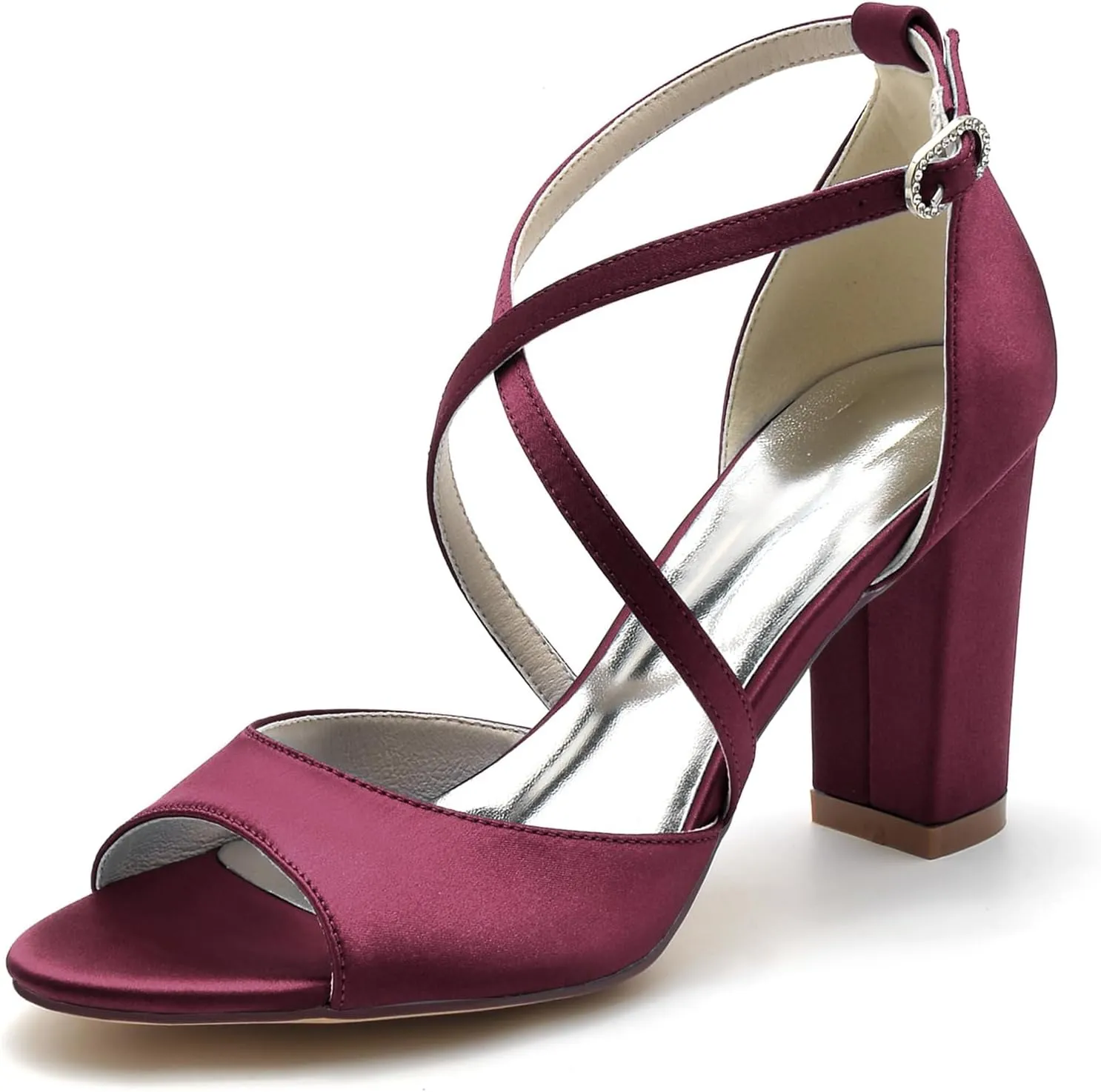 Roimaash Elegant Peep Toe Wedding Sandals Criss Cross Block High Heels